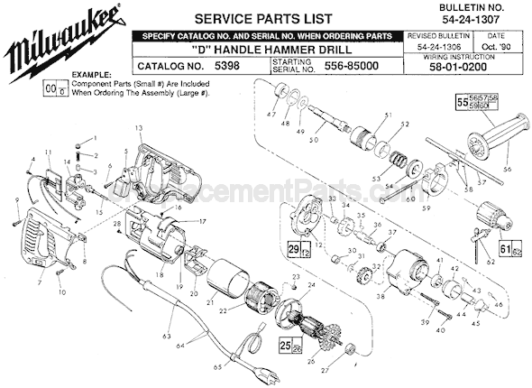 Page A Diagram and Parts List for 5398 SER 556-85000 Milwaukee Hammer Drill