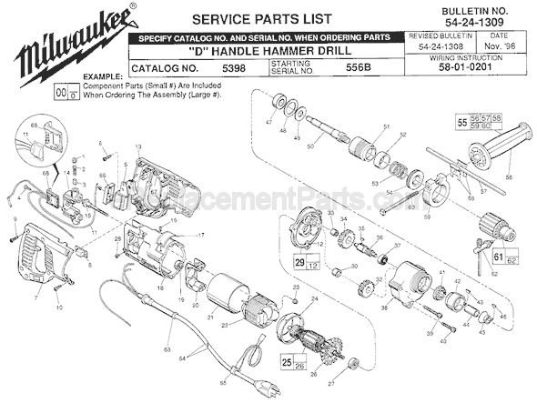 Page A Diagram and Parts List for 5398 SER 556B Milwaukee Hammer Drill
