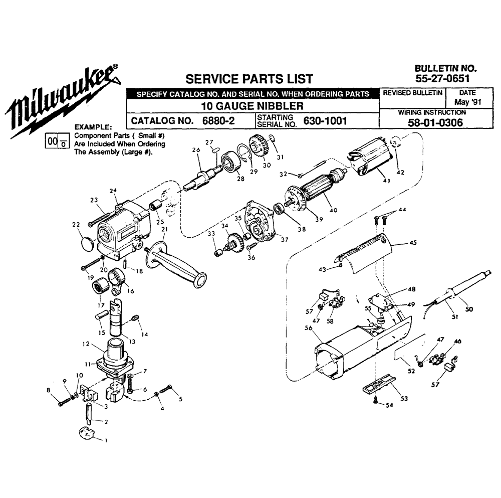 Fig-0 Diagram and Parts List for 6880-2 630-1001 Milwaukee Nibbler & Shears