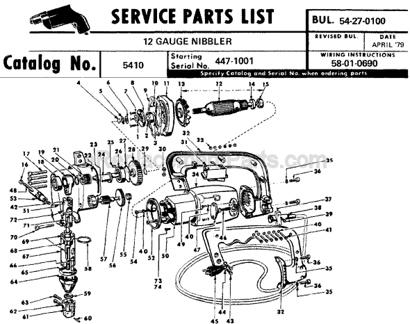 Page A Diagram and Parts List for 5410 SER 447-1001 Milwaukee Nibbler & Shears