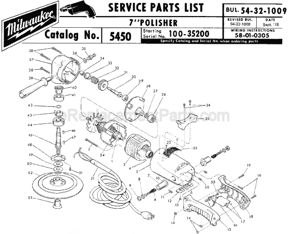 Page A Diagram and Parts List for 5450 SER 100-35200 Milwaukee Sander Polisher