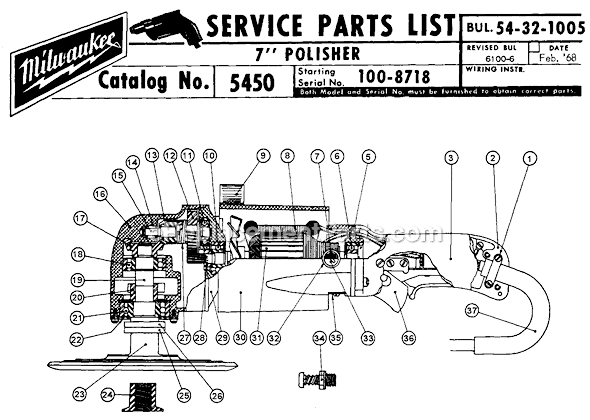 Page A Diagram and Parts List for 5450 SER 100-8718 Milwaukee Sander Polisher