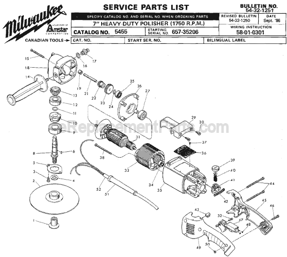 Page A Diagram and Parts List for 5455 SER 657-35206 Milwaukee Sander Polisher