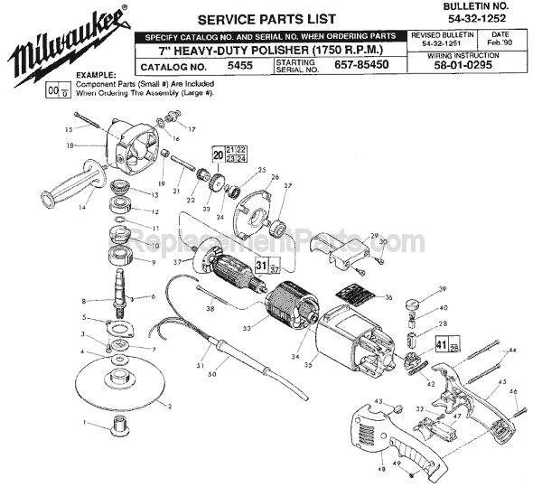 Page A Diagram and Parts List for 5455 SER 657-85450 Milwaukee Sander Polisher