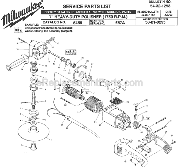 Page A Diagram and Parts List for 5455 SER 657A Milwaukee Sander Polisher