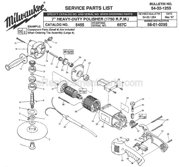 Page A Diagram and Parts List for 5455 SER 657C Milwaukee Sander Polisher