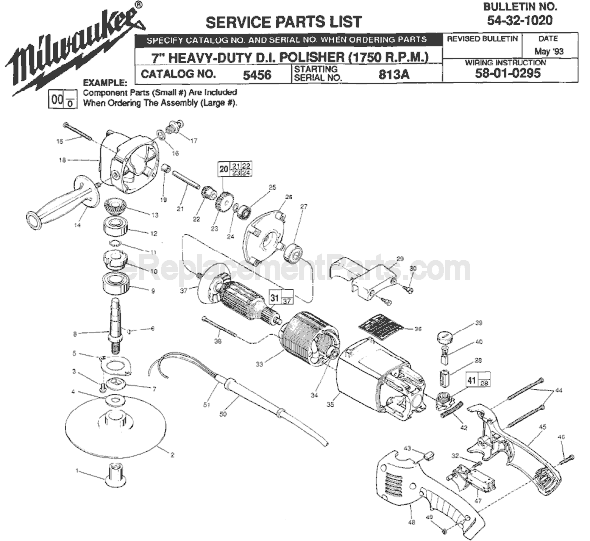 Page A Diagram and Parts List for 5456 SER 813A Milwaukee Sander Polisher