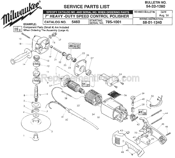Page A Diagram and Parts List for 5460 SER 785-1001 Milwaukee Sander Polisher