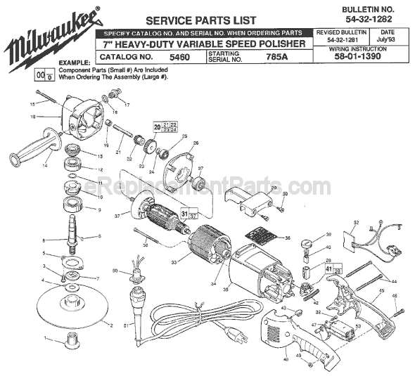 Page A Diagram and Parts List for 5460 SER 785A Milwaukee Sander Polisher