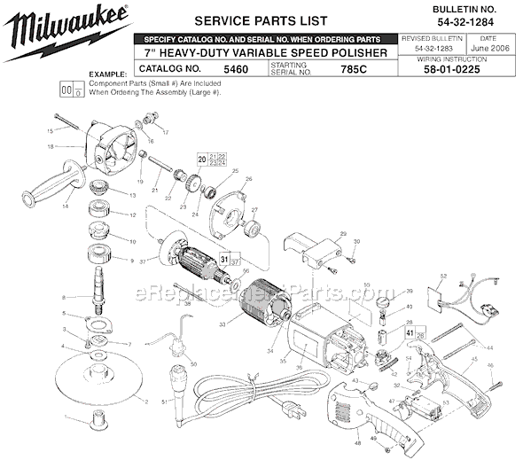 Page A Diagram and Parts List for 5460 SER 785C Milwaukee Sander Polisher