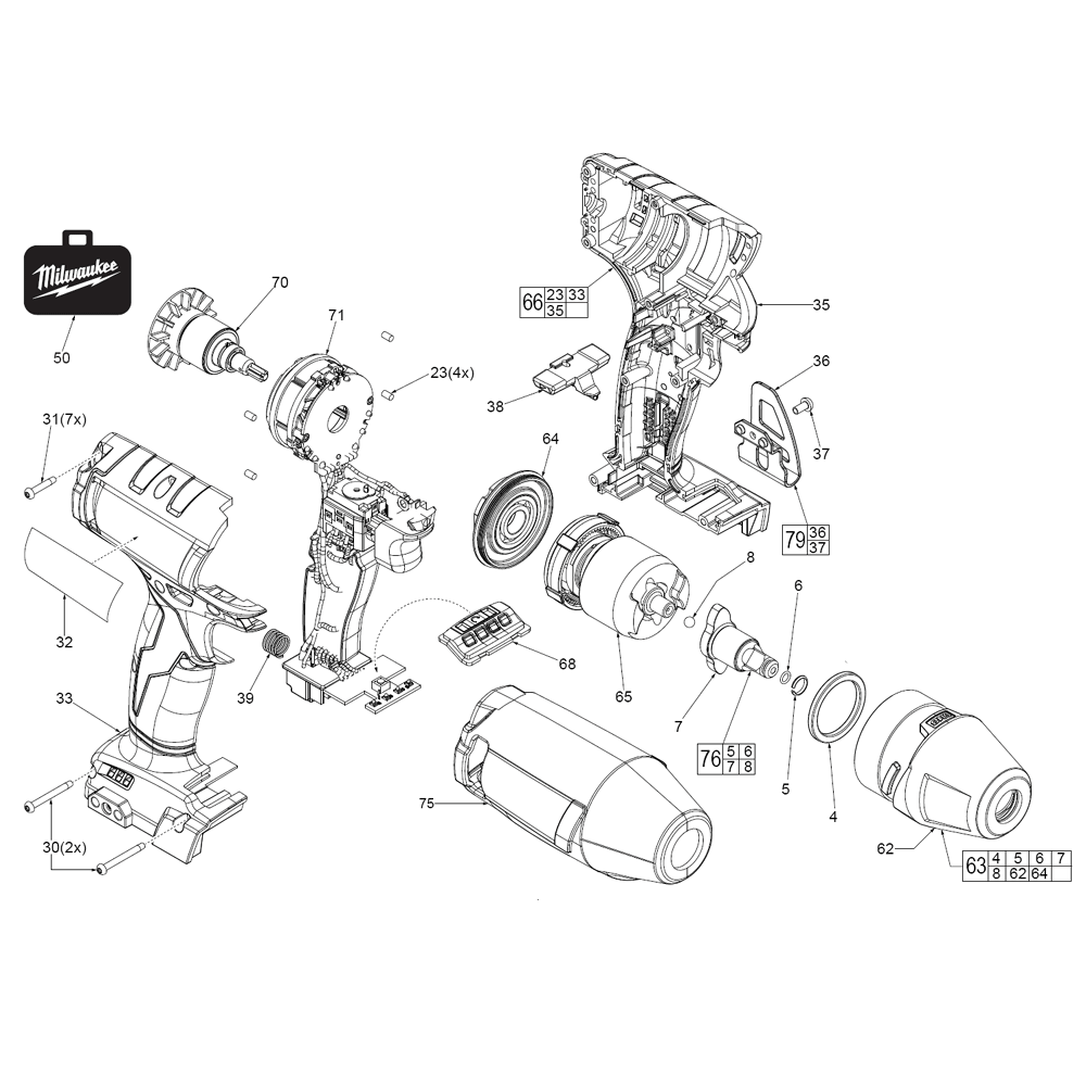 Fig-0 Diagram and Parts List for 2754-20 G77A Milwaukee Impact Driver