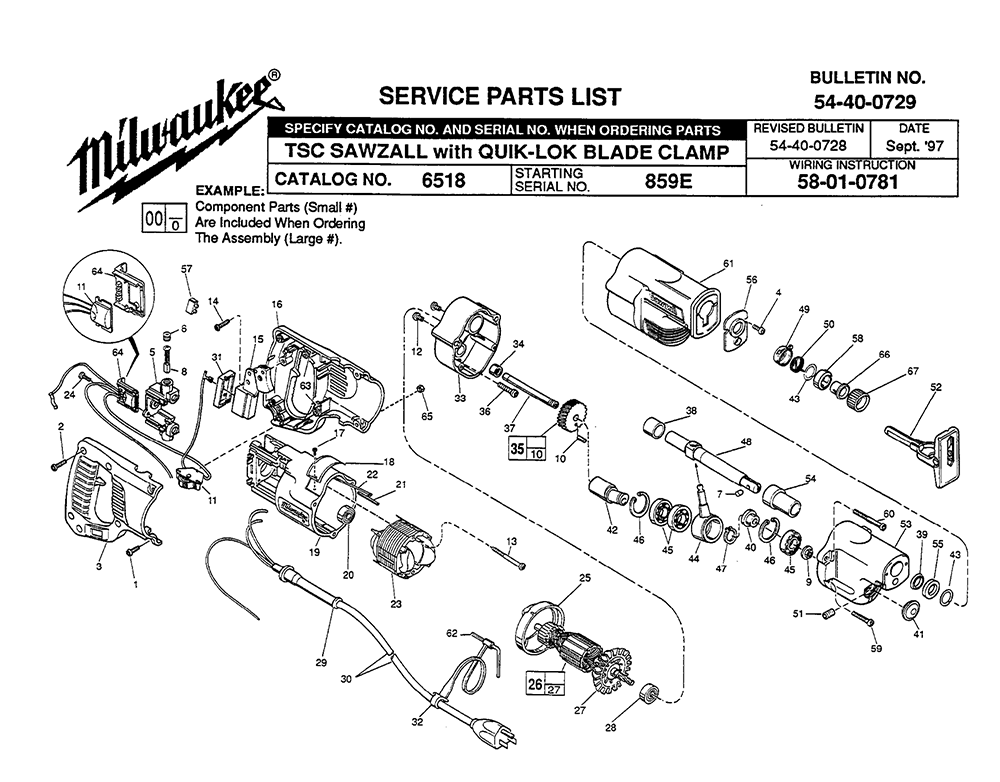 Fig-0 Diagram and Parts List for 6518 985E Milwaukee Saw