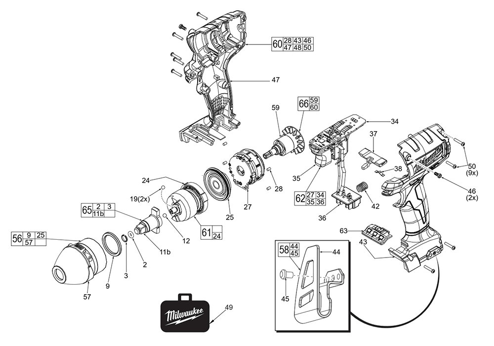 Fig-0 Diagram and Parts List for 2654-059 F21A Milwaukee Impact Driver