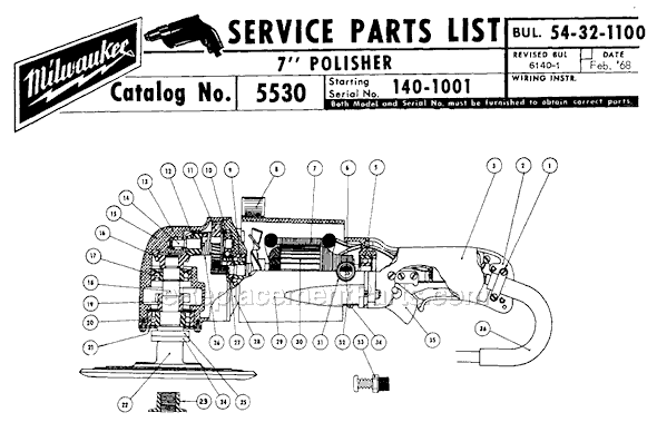 Page A Diagram and Parts List for 5530 SER 140-1001 Milwaukee Sander Polisher