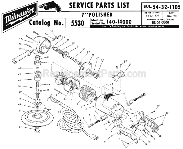 Page A Diagram and Parts List for 5530 SER 140-14000 Milwaukee Sander Polisher