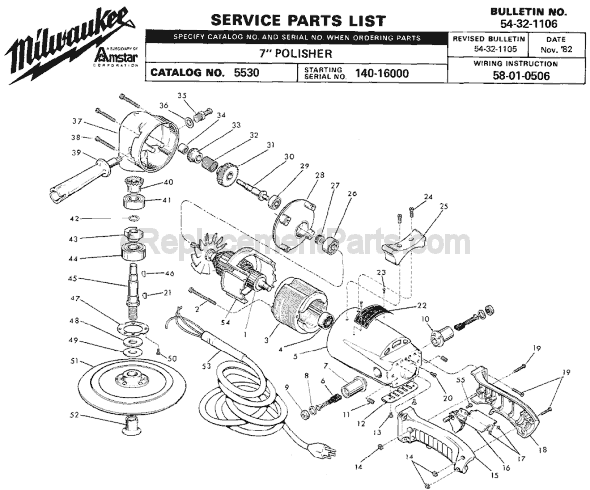 Page A Diagram and Parts List for 5530 SER 140-16000 Milwaukee Sander Polisher