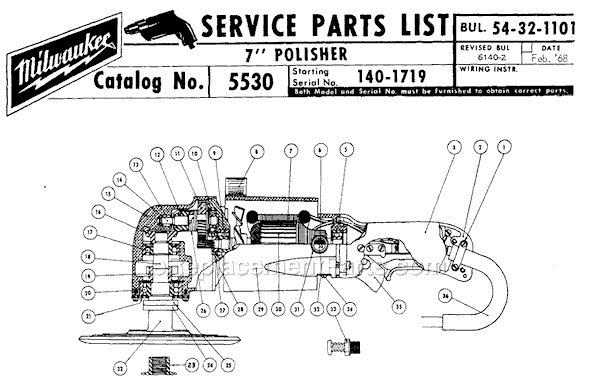 Page A Diagram and Parts List for 5530 SER 140-1719 Milwaukee Sander Polisher