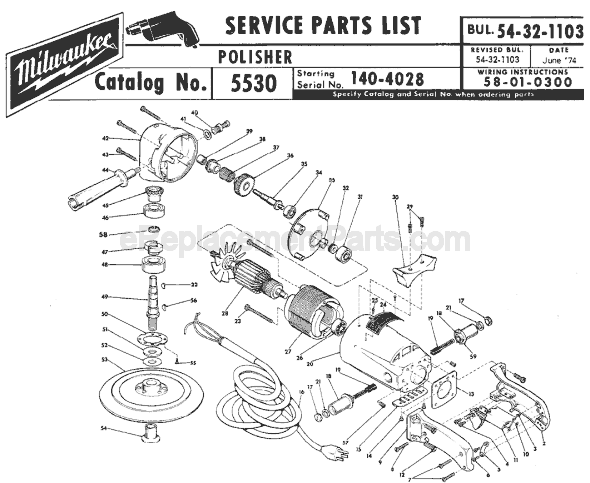 Page A Diagram and Parts List for 5530 SER 140-4028 Milwaukee Sander Polisher