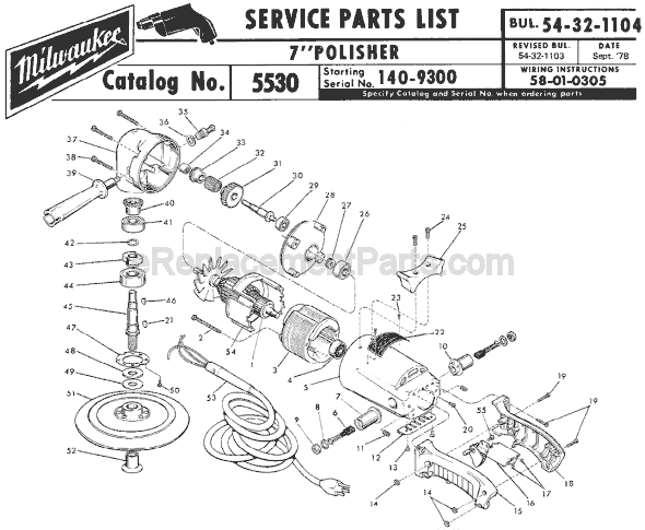 Page A Diagram and Parts List for 5530 SER 140-9300 Milwaukee Sander Polisher