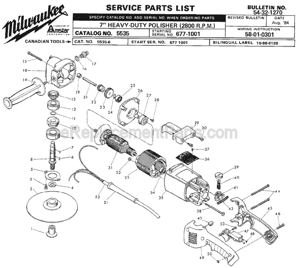 Page A Diagram and Parts List for 5535 SER 677-1001 Milwaukee Sander Polisher