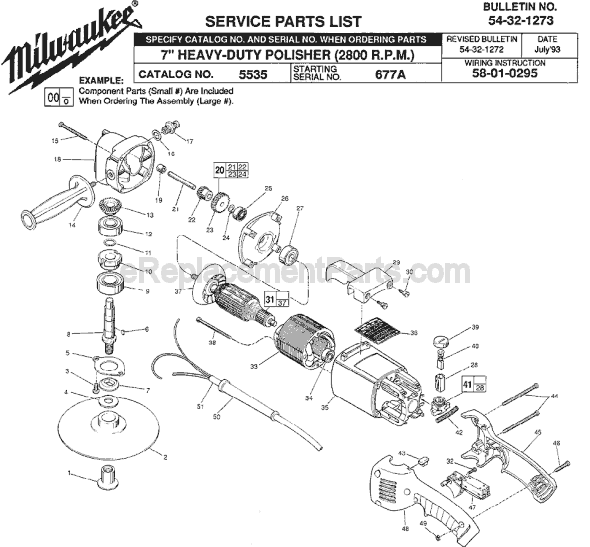 Page A Diagram and Parts List for 5535 SER 677A Milwaukee Sander Polisher