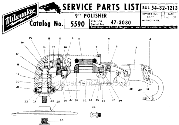 Page A Diagram and Parts List for 5590 SER 47-3080 Milwaukee Sander Polisher