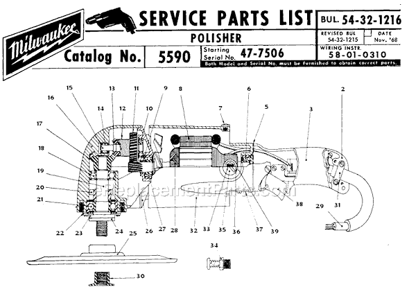 Page A Diagram and Parts List for 5590 SER 47-7506 Milwaukee Sander Polisher