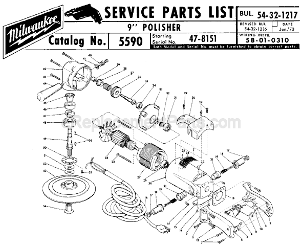Page A Diagram and Parts List for 5590 SER 47-8151 Milwaukee Sander Polisher
