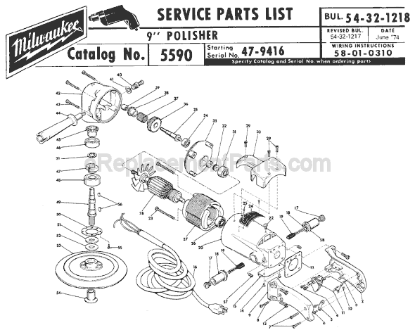 Page A Diagram and Parts List for 5590 SER 47-9416 Milwaukee Sander Polisher