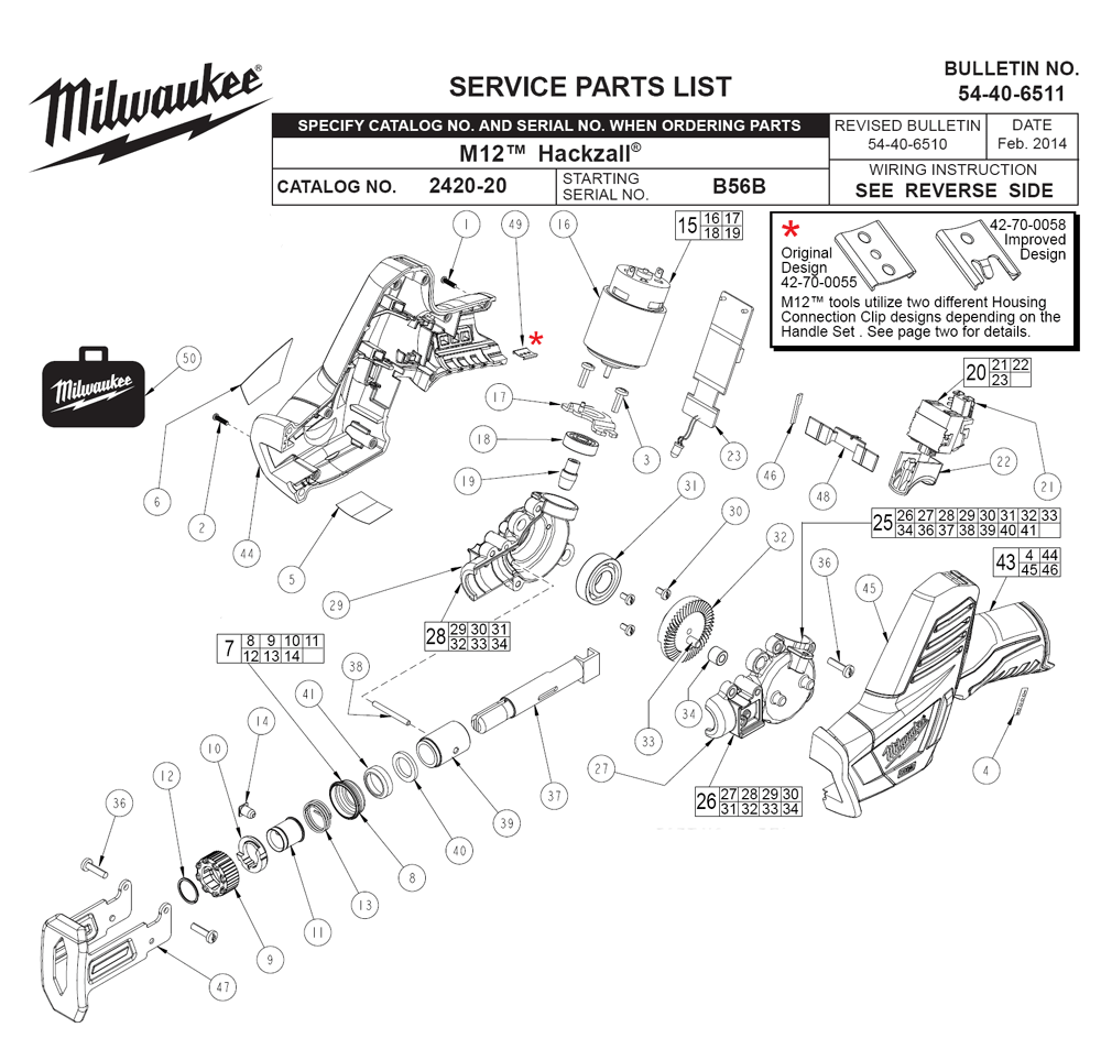 Fig-0 Diagram and Parts List for 2420-21 B56B Milwaukee Saw