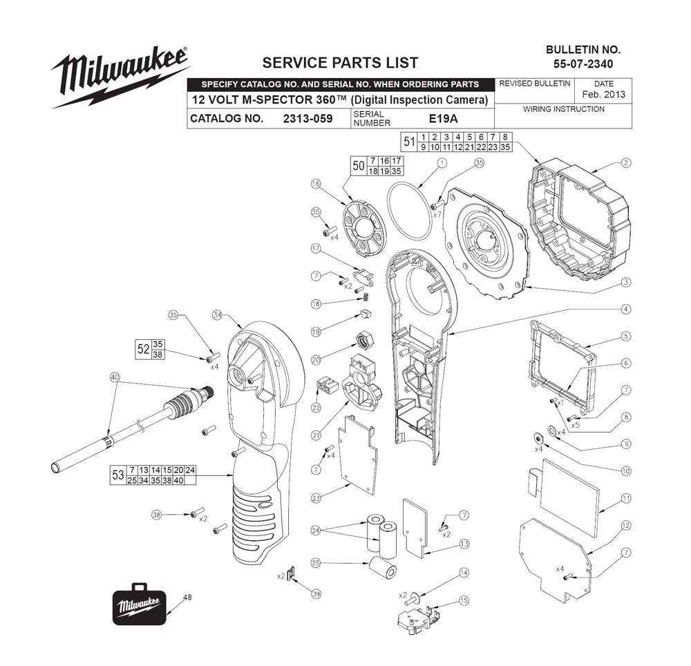 Fig-0 Diagram and Parts List for 2313-059 E19A Milwaukee Miscellaneous