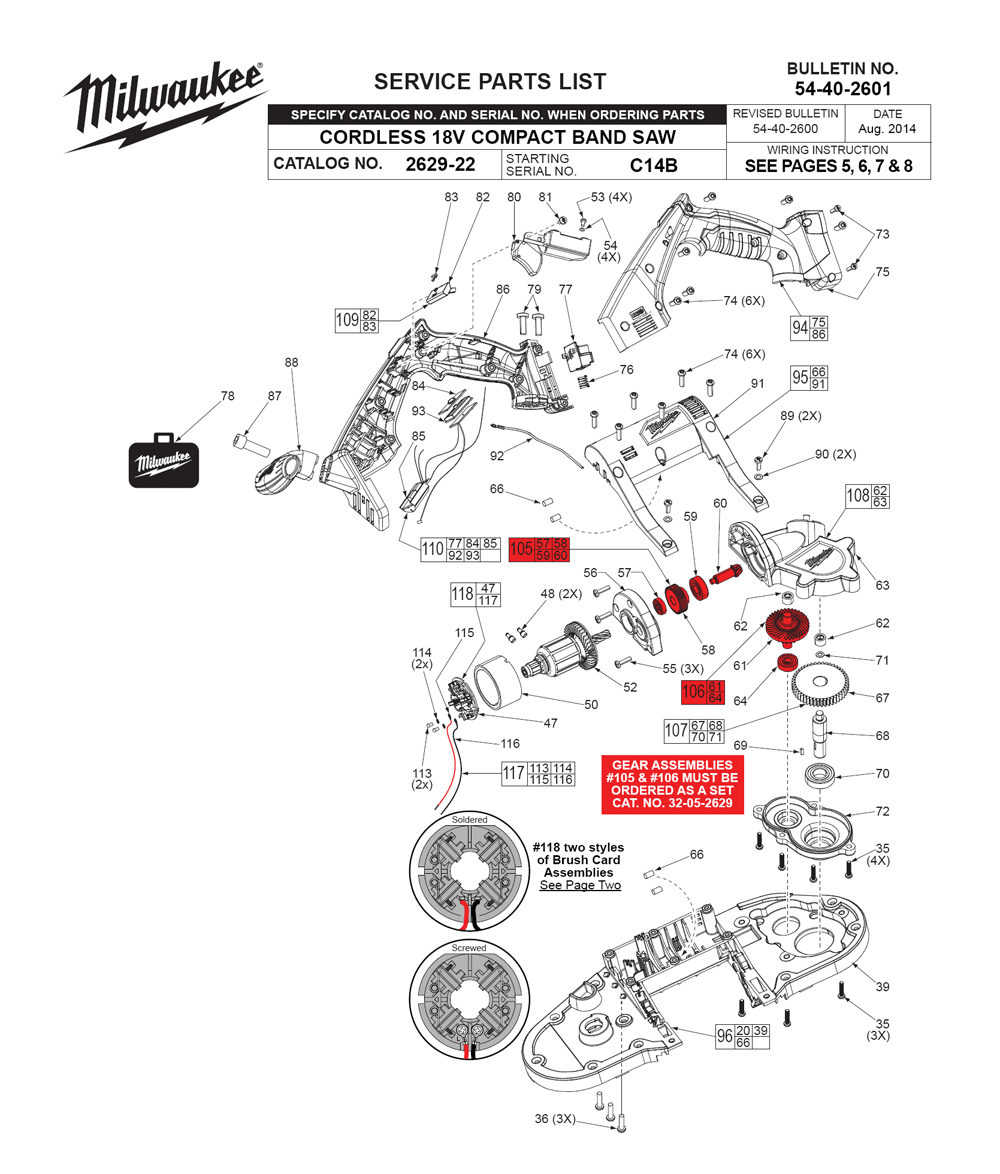 Fig-0 Diagram and Parts List for 2629-22 C14B Milwaukee Saw
