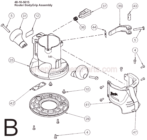 Page B Diagram and Parts List for 5615-20 SER 279B Milwaukee Router
