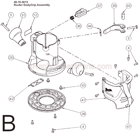 Page B Diagram and Parts List for 5615-29 SER 279B Milwaukee Router