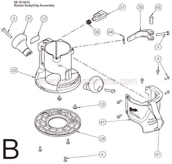 Page B Diagram and Parts List for 5616-29 SER A19A Milwaukee Router