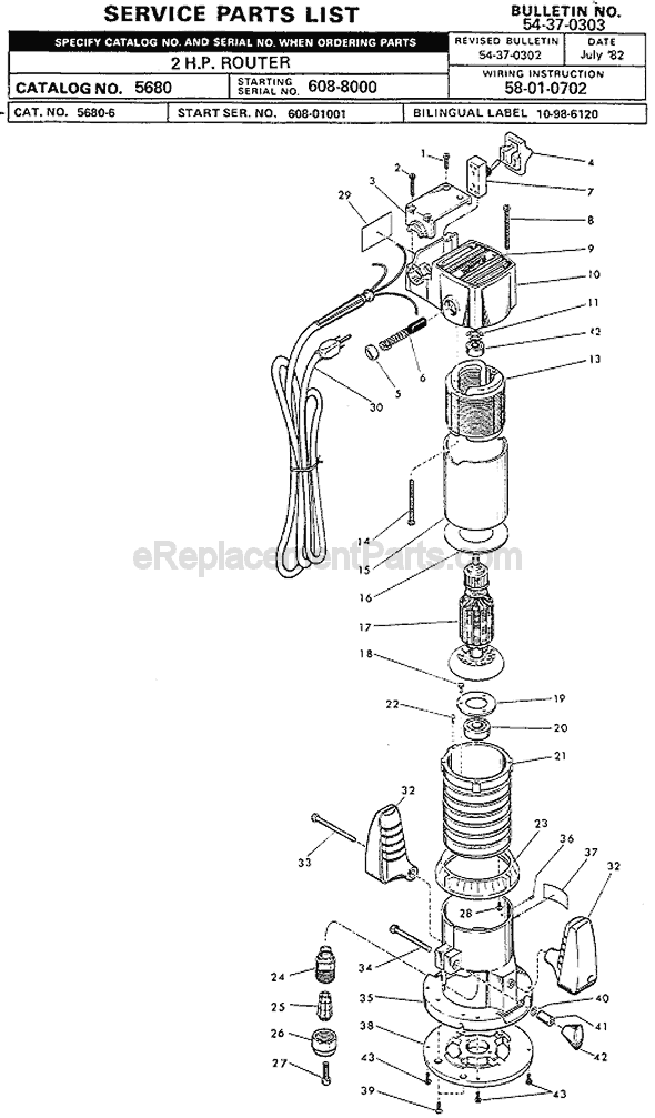 Page A Diagram and Parts List for 5680 SER 608-8000 Milwaukee Router