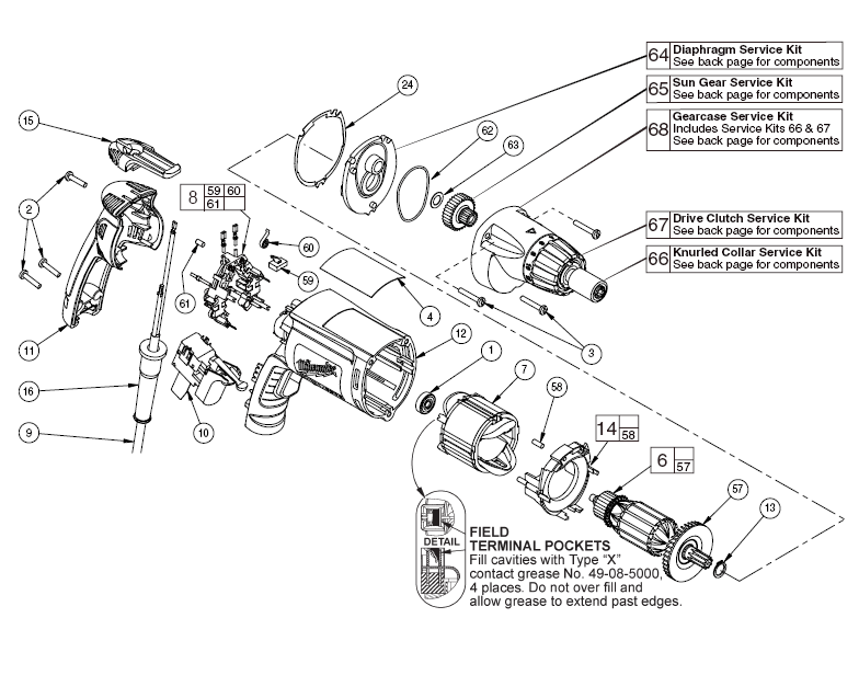 Fig-0 Diagram and Parts List for 6780-20  Milwaukee Electric Drill