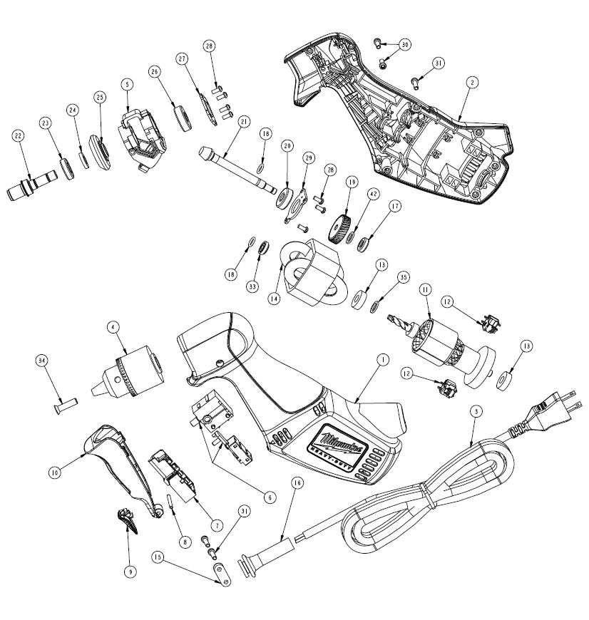 Fig-0 Diagram and Parts List for 0370-20  Milwaukee Electric Drill