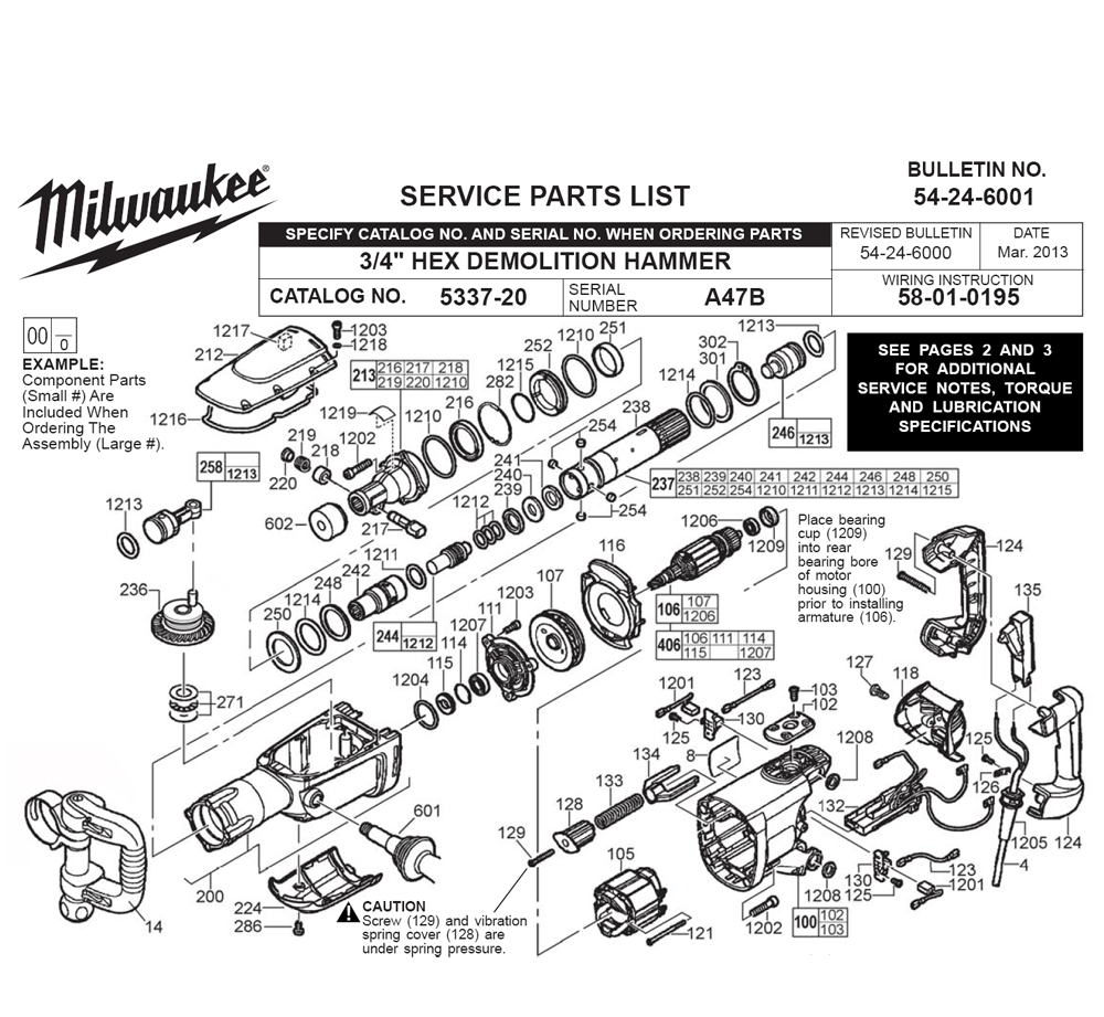 Fig-0 Diagram and Parts List for 5337-20 A47B Milwaukee Demolition Hammer