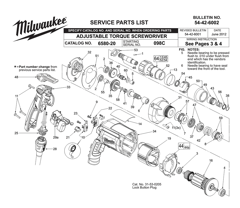 Fig-0 Diagram and Parts List for 6580-20 098C Milwaukee Electric Drill