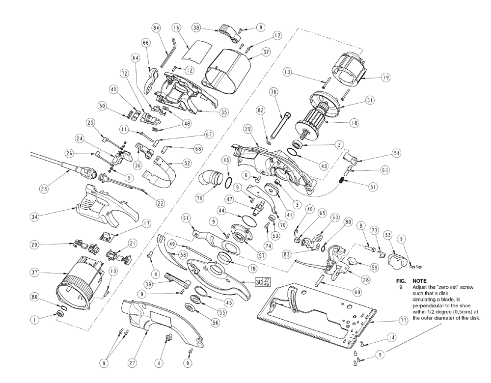 Fig-0 Diagram and Parts List for 6380-51 190B Milwaukee Circular Saw