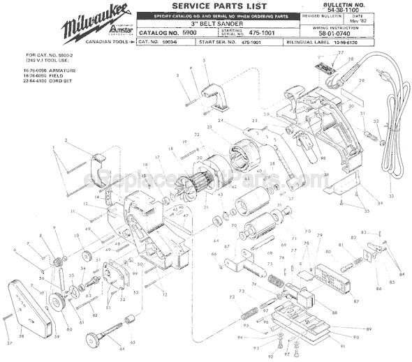 Page A Diagram and Parts List for 5900 SER 475-1001 Milwaukee Sander Polisher