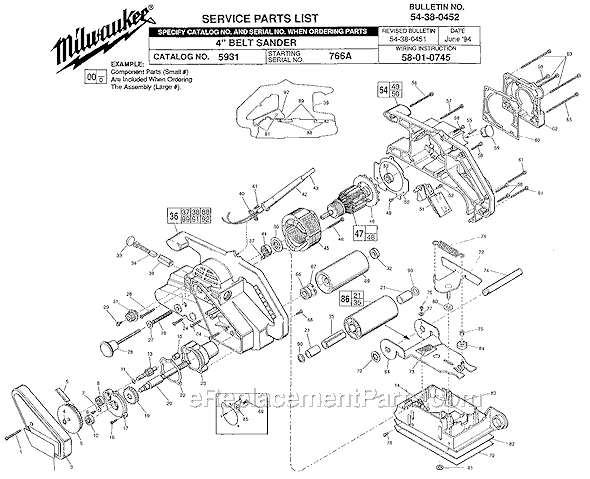 Page A Diagram and Parts List for 5931 SER 766A Milwaukee Sander Polisher
