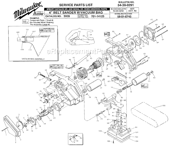 Page A Diagram and Parts List for 5935 SER 701-14125 Milwaukee Belt or Drum Sander