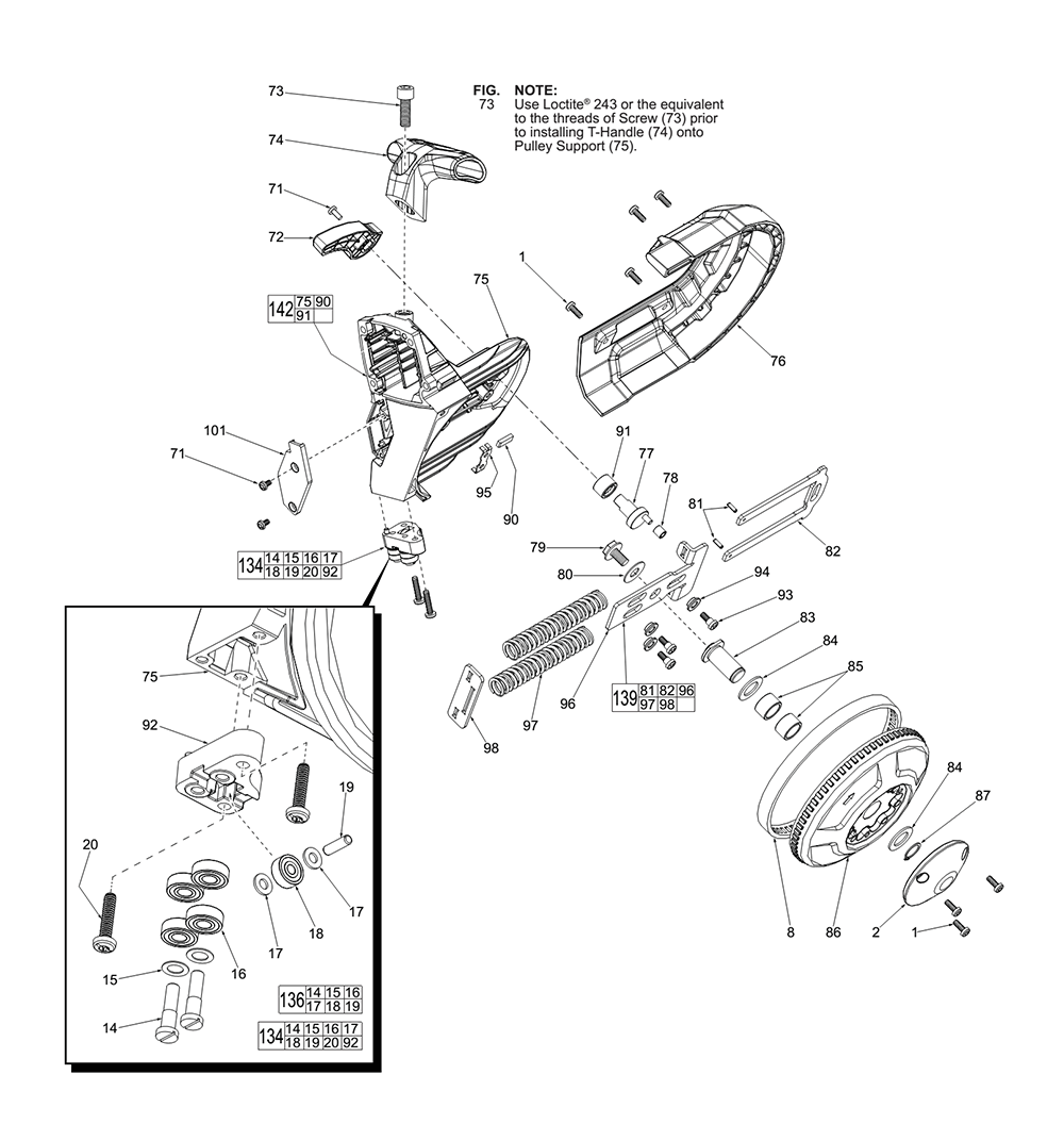 Fig-1 Diagram and Parts List for 6238-21 D52A Milwaukee Saw