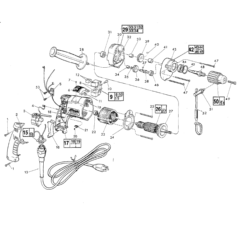 Fig-0 Diagram and Parts List for 0244-1  Milwaukee Electric Drill