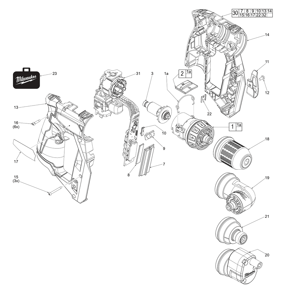 Fig-0 Diagram and Parts List for 2505-20 K81A Milwaukee Electric Drill