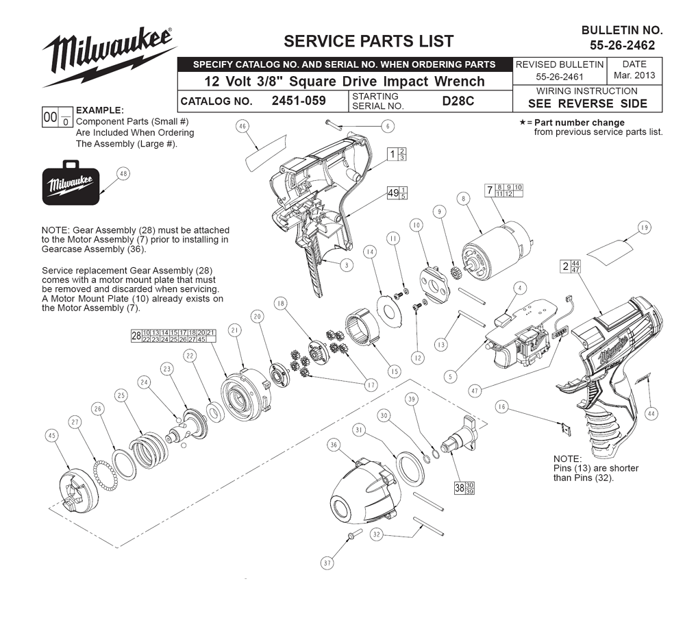 Fig-0 Diagram and Parts List for 2451-059 D28C Milwaukee Impact Driver