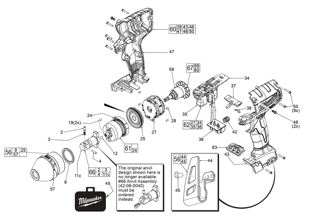 Fig-0 Diagram and Parts List for 2655-059 F22C Milwaukee Impact Driver