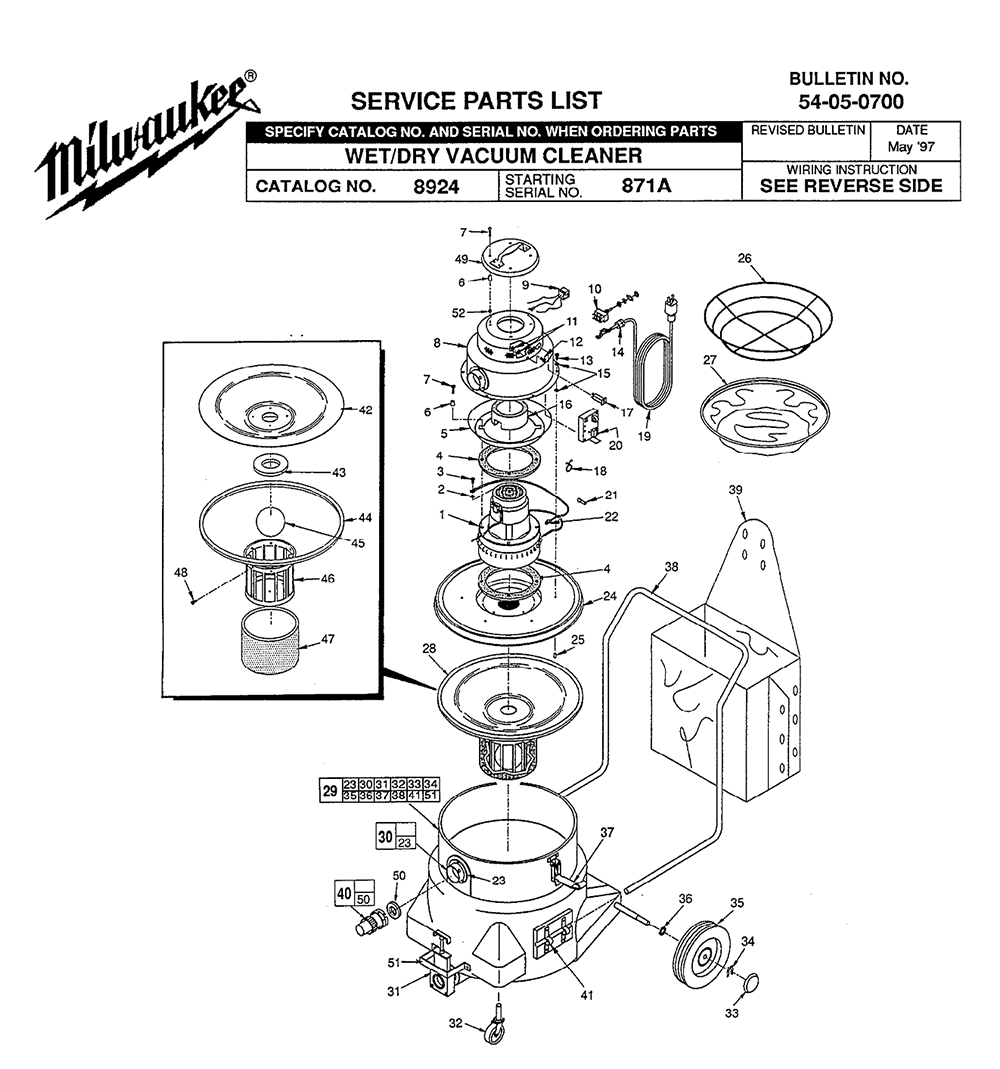 Fig-0 Diagram and Parts List for 8924 871A Milwaukee Leaf Blower / Vacuum